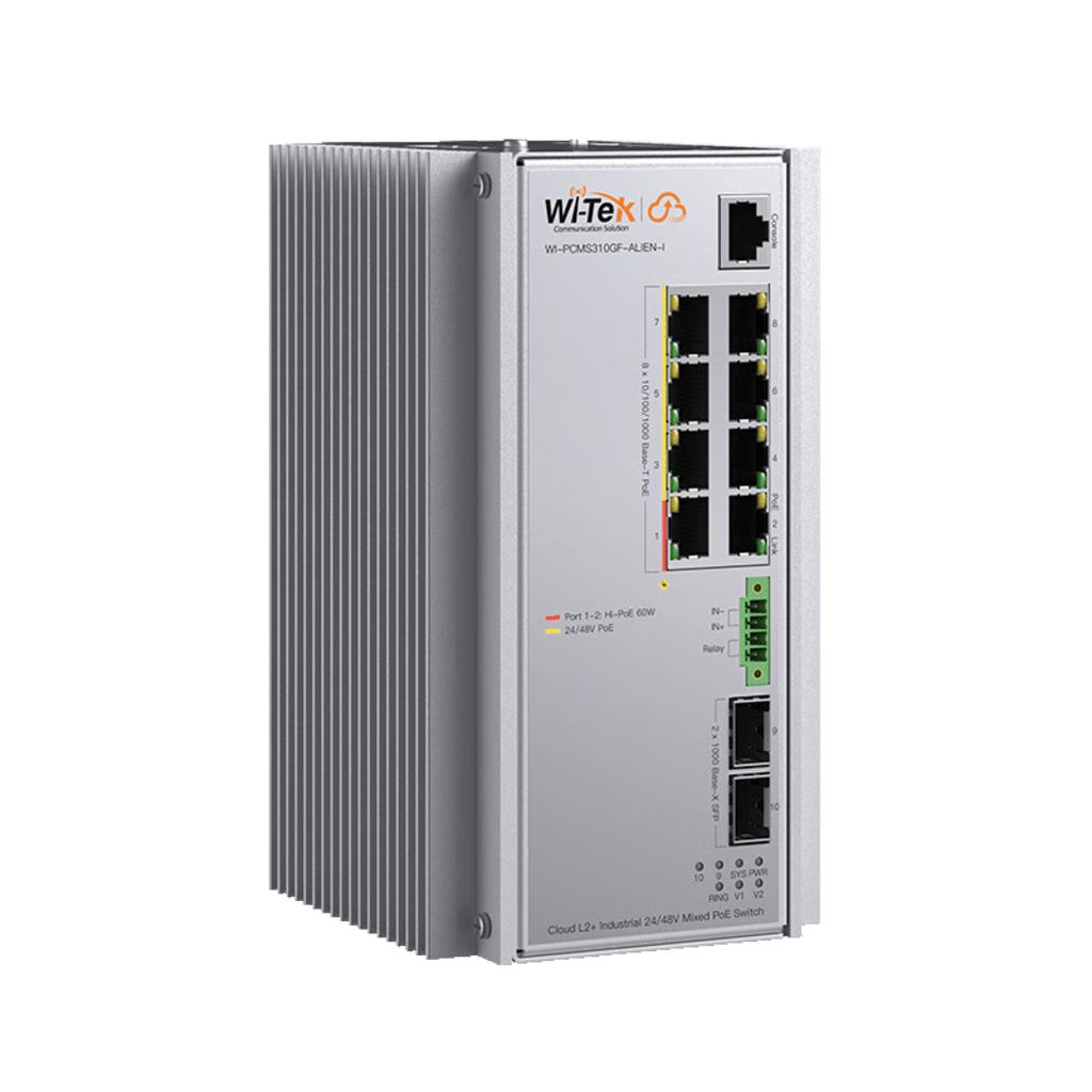 SWITCH INDUSTRIAL ADMINISTRABLE GIGABIT CON 2 PUERTOS POE BT + 6 PUERTOS POE AF/AT O 24 V PASIVO + 2 SFP GIGABIT, 240 W