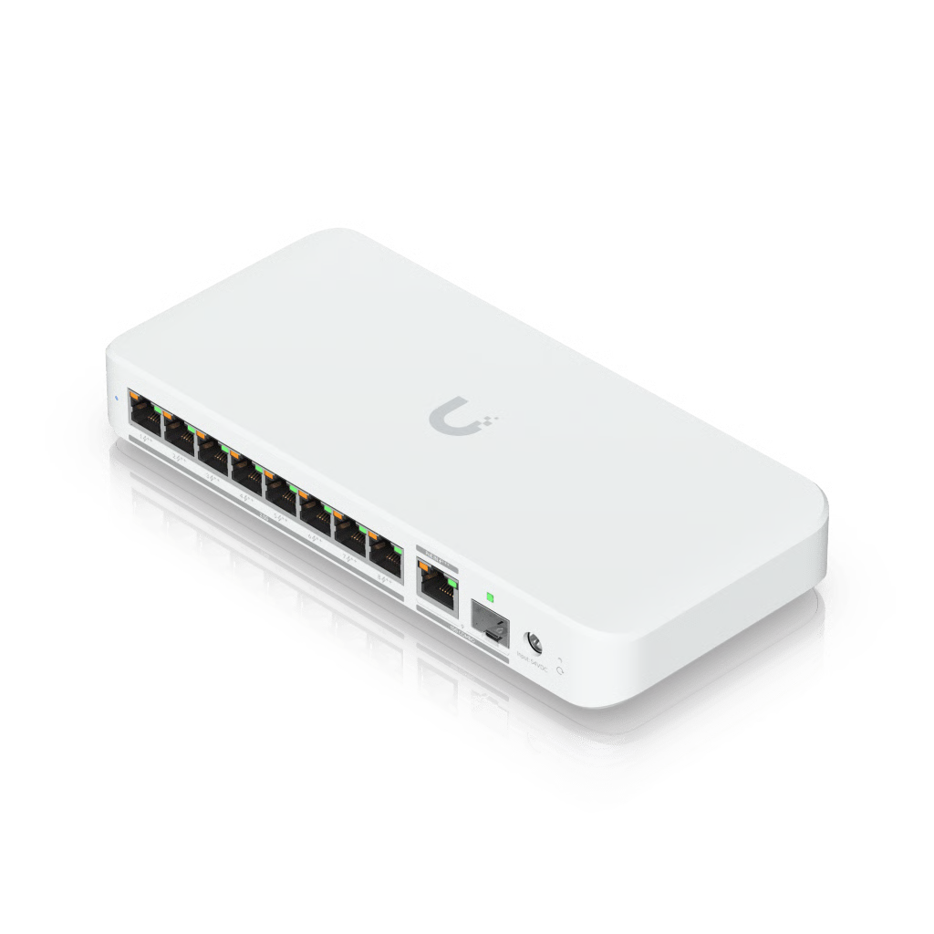 USW FLEX 2.5G POE SWITCH DE 8 PUERTOS 2.5GBE POE++, CON UN PUERTO DE ENLACE ASCENDENTE COMBINADO RJ45/SFP+ DE 10 GBE (NO INCLUYE ADAPTADOR CA/CC)