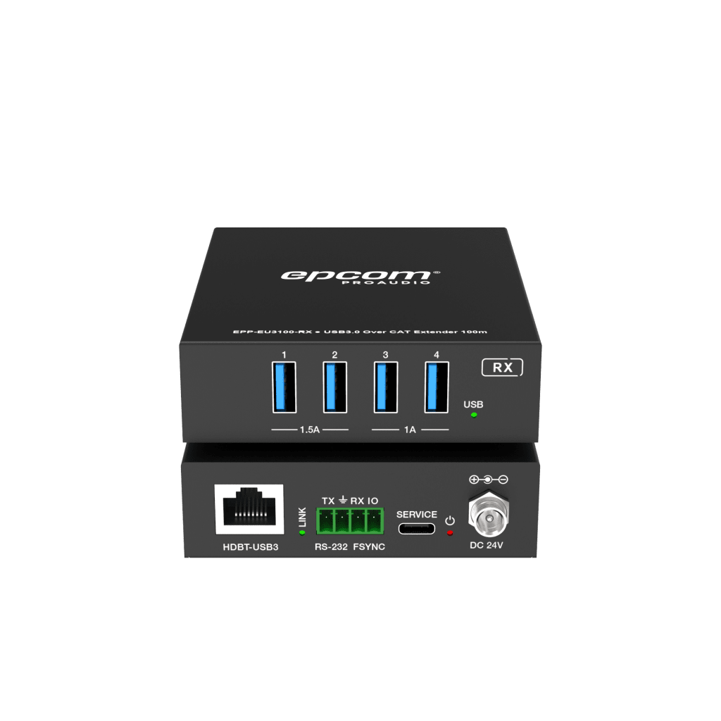 EXTENSOR USB 3.0 | HASTA 100 M POR CAT6A | POC BIDIRECCIONAL 24 VCC | RS-232 | 4X USB-A-ProAV-EPCOM TITANIUM-Bsai Seguridad & Controles