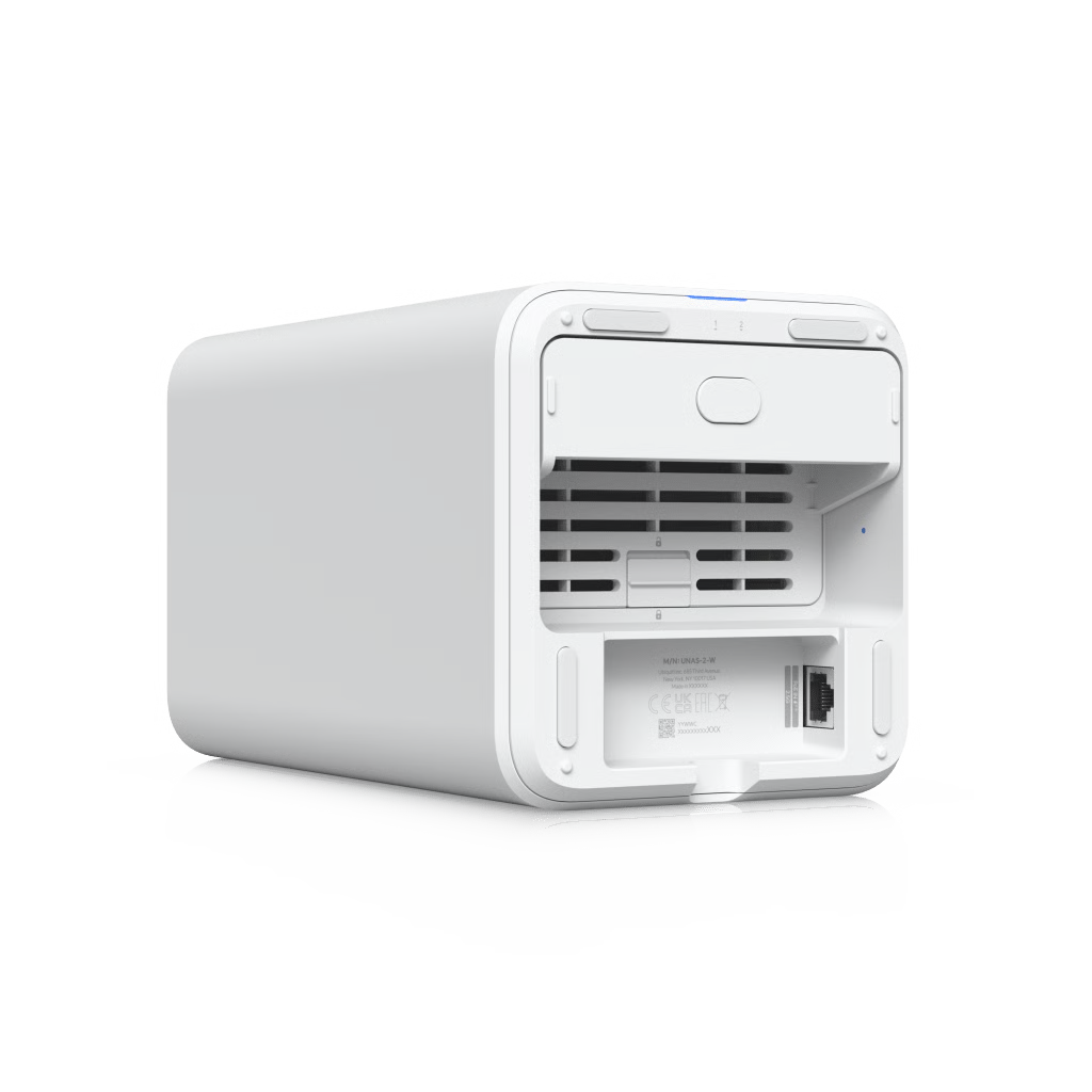 UNIFI UNAS-2 – ALMACENAMIENTO EN RED (NAS) COMPACTO CON 2 BAHÍAS PARA HDD DE 3.5”, PUERTO DE RED 2.5 GBE, CONECTIVIDAD USB-C Y ADAPTADOR POE++ INCLUIDO