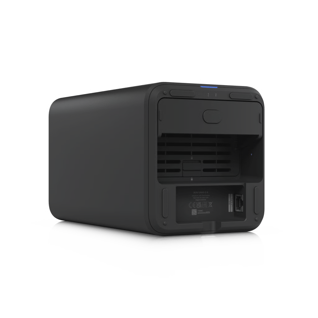 UNIFI UNAS-2 – ALMACENAMIENTO EN RED (NAS) COMPACTO CON 2 BAHÍAS PARA HDD DE 3.5”, PUERTO DE RED 2.5 GBE, CONECTIVIDAD USB-C Y ADAPTADOR POE++ INCLUIDO