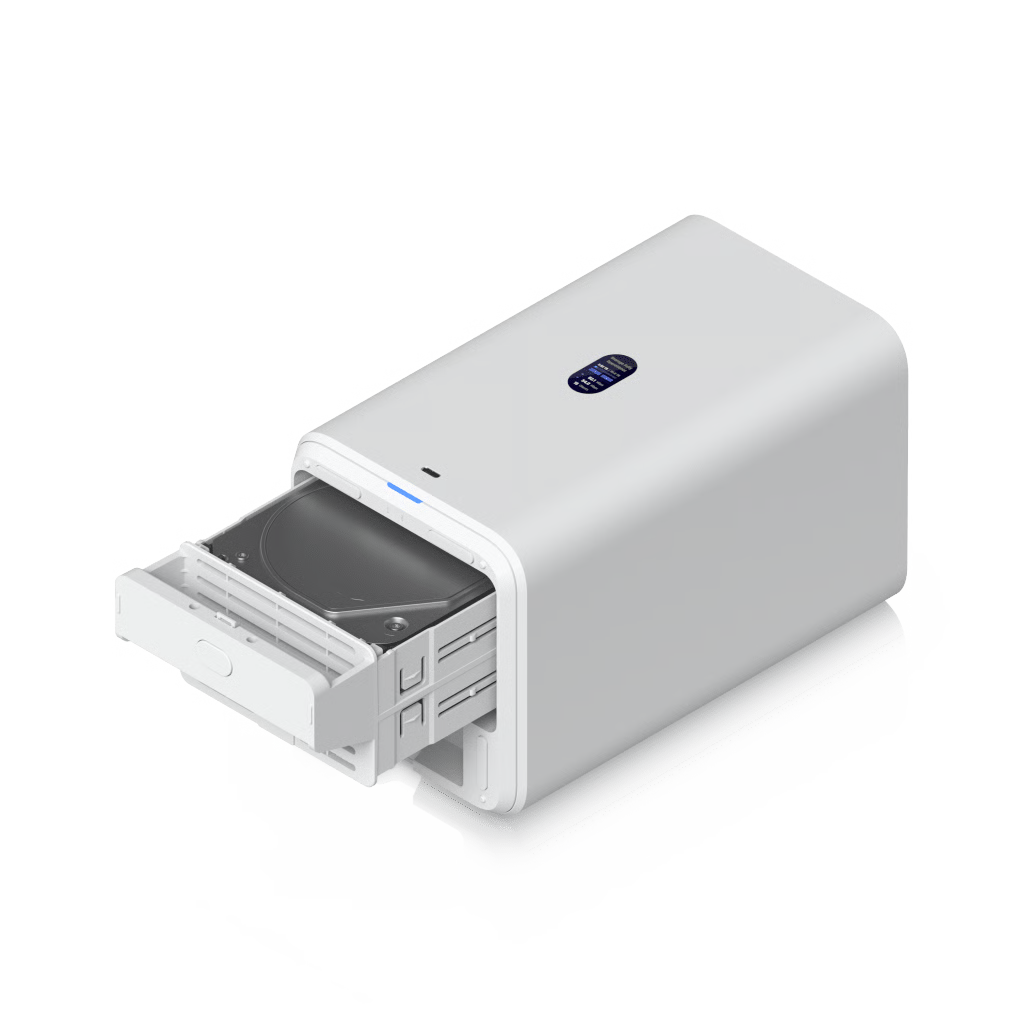 UNIFI UNAS-2 – ALMACENAMIENTO EN RED (NAS) COMPACTO CON 2 BAHÍAS PARA HDD DE 3.5”, PUERTO DE RED 2.5 GBE, CONECTIVIDAD USB-C Y ADAPTADOR POE++ INCLUIDO