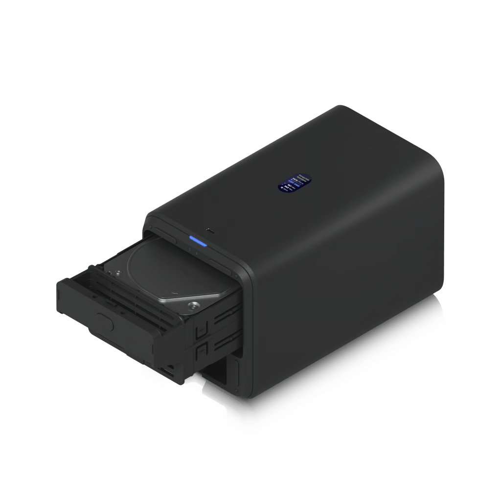 UNIFI UNAS-2 – ALMACENAMIENTO EN RED (NAS) COMPACTO CON 2 BAHÍAS PARA HDD DE 3.5”, PUERTO DE RED 2.5 GBE, CONECTIVIDAD USB-C Y ADAPTADOR POE++ INCLUIDO