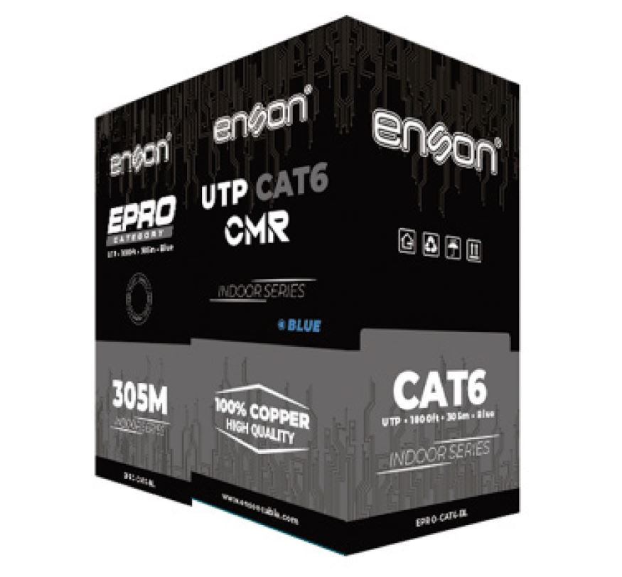 CABLE UTP CAT6 AZUL ENSON EPRO-CAT6-BL CRM / FORRO PVC / 4 PARES / CALIBRE 23 AWG / 100% COBRE / USO INTERIOR / COLOR AZUL / BOBINA 1000 PIES / 305 METROS / CERTIFICACIÓN UL-Cable UTP / FTP-ENSON-Bsai Seguridad & Controles