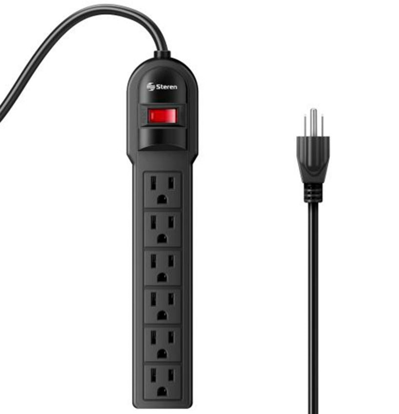 MULTICONTACTO DE 6 SALIDAS VERTICALES POLARIZADOS STEREN BARRA MULTI-V 6 NEGRA IDEAL PARA CONECTAR EQUIPOS DE COMPUTO Y APARATOS ELECTRONICOS-Protectores de Voltaje-STEREN-Bsai Seguridad & Controles