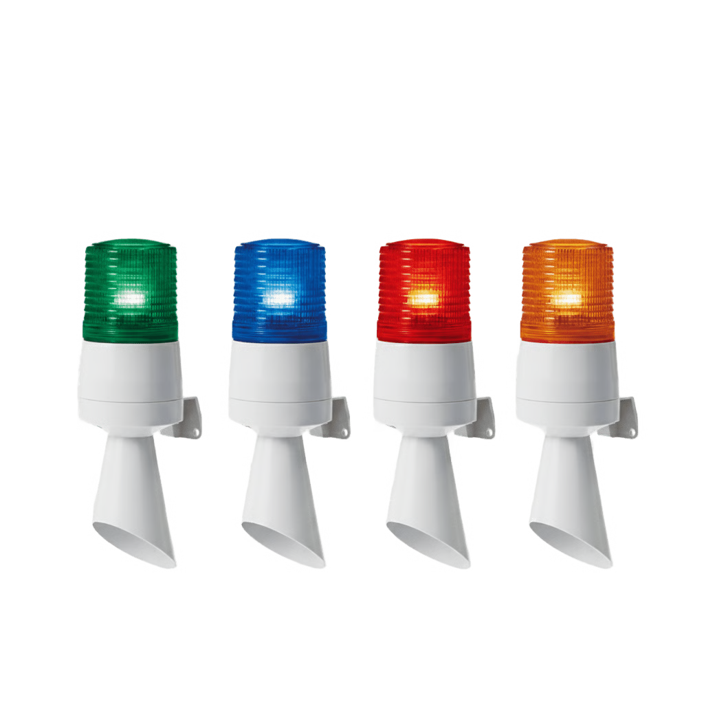 LUZ LED CON PATRONES DE DESTELLO FIJO Y DESTELLANTE CON BUZZER INCORPORADO DE ALTO VOLUMEN MÁX. 95 DB COLOR VERDE 24 VCD