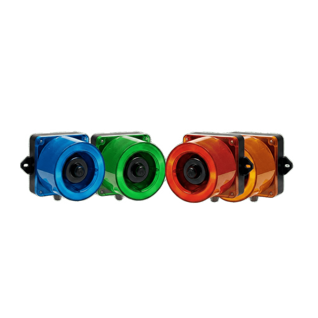 COMBINACIÓN DE BALIZA LED COLOR VERDE Y SIRENA ELECTRÓNICA DE 31 TONOS RESISTENTE A LA INTEMPERIE DE VOLUMEN MÁX. 123 DB A 110-220 VCA