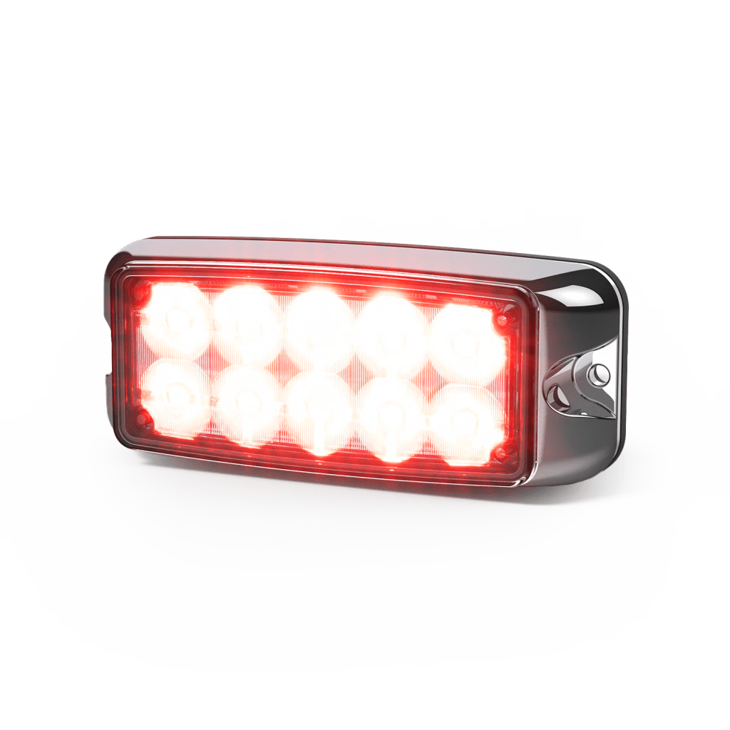 LUZ DE ADVERTENCIA DE 5X2 PULGADAS 10 LED, ROJO/AZUL, LENTE TRANSPARENTE, BISEL CROMADO