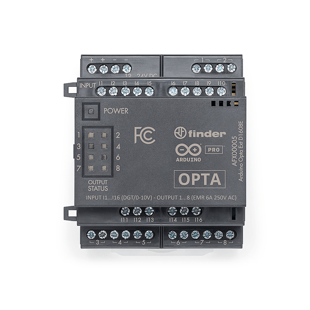 EXPANSIÓN DIGITAL ARDUINO OPTA® / 16 ENTRADAS PROGRAMABLES / 8 RELÉS / ELECTROMECÁNICOS 6A 250VAC O ESTADO SÓLIDO 3A 24VDC / IP20 / HASTA 5 MÓDULOS EN CADENA / COMPATIBLE ARDUINO IDE Y PLC IDE