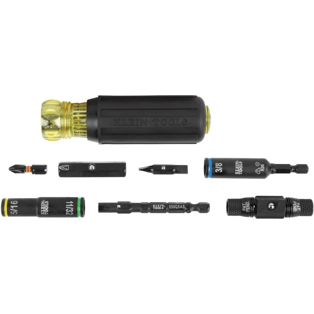 DESTORNILLADOR / LLAVE DE TUERCAS 10 EN 1 KNECT™ CON CLASIFICACIÓN DE IMPACTO / COMPATIBLE CON HERRAMIENTAS ELÉCTRICAS / PUNTAS INTERCAMBIABLES / PORTABROCAS KNECT™ DE 12 PUNTOS / BARRA DE ACERO / TORQUE DE 150 IN-LB-Ferreteria-KLEIN TOOLS-Bsai Seguridad & Controles
