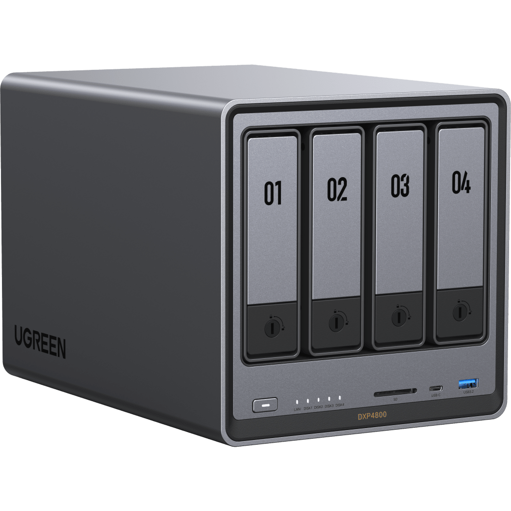 NASYNC DXP4800 | SO UGOS PRO |  INTEL N100 12TH GEN INTEL® QUAD CORE™ | 4-BAHIAS (SATA) HASTA 96TB | 2* M.2 SSD HASTA 16TB| 8GB DDR5 (EXP. A 16GB) | 2.5GB DUAL ETHERNET | HDMI 4K | 2* USB2.0 | 1*USB 3.2GEN | 1* USB 3.2GEN2 | 1*USB-C 3.2GEN2 | SD