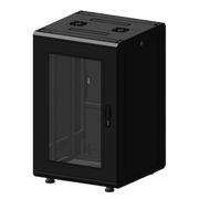 GABINETE RACK 19 PULGADAS / 18 UNIDADES / PISO / PUERTA DE CRISTAL / ACERO CALIBRES 16-18-20 / CAPACIDAD 750 KG (1653.5 LB) / DIMENSIONES 60 CM (23.6 IN) X 93 CM (36.6 IN) X 46 CM (18.1 IN)