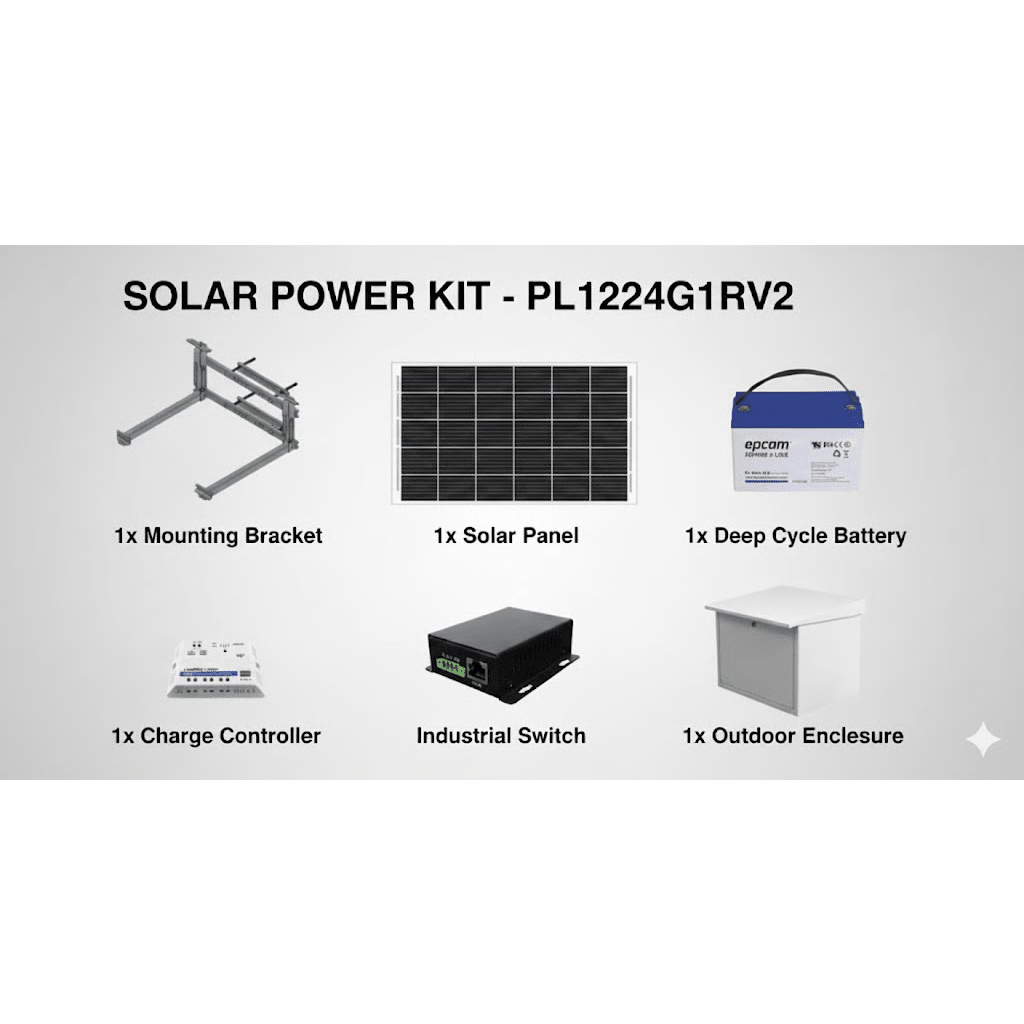 KIT SOLAR DE 14 W CON POE PASIVO 24 VCC PARA UN RADIO DE UBIQUITI AIRMAX O CAMBIUM EPMP