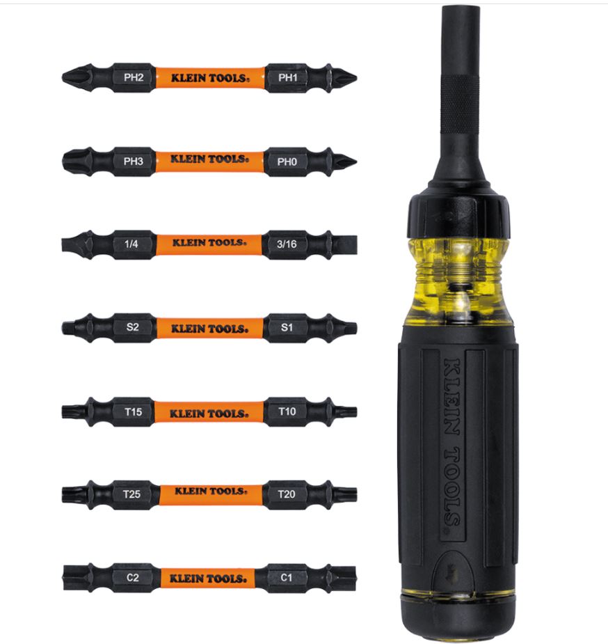 DESARMADOR MULTIPUNTA 15 EN 1 / MATRACA RESISTENTE / SIETE PUNTAS DE DOBLE EXTREMO / GRADO INDUSTRIAL / MANGO CUSHION-GRIP / RESISTENTE AL IMPACTO-Ferreteria-KLEIN TOOLS-Bsai Seguridad & Controles