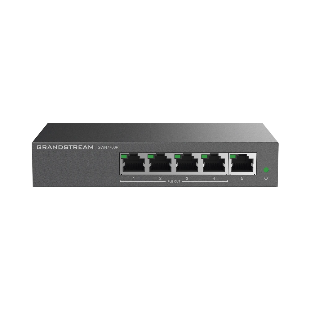 Switch PoE+ Gigabit No Administrable / 5 puertos 10/100/1000 Mbps / 4 puertos PoE+ / hasta 60W-Routers-Firewalls-Balanceadores-GRANDSTREAM-Bsai Seguridad & Controles