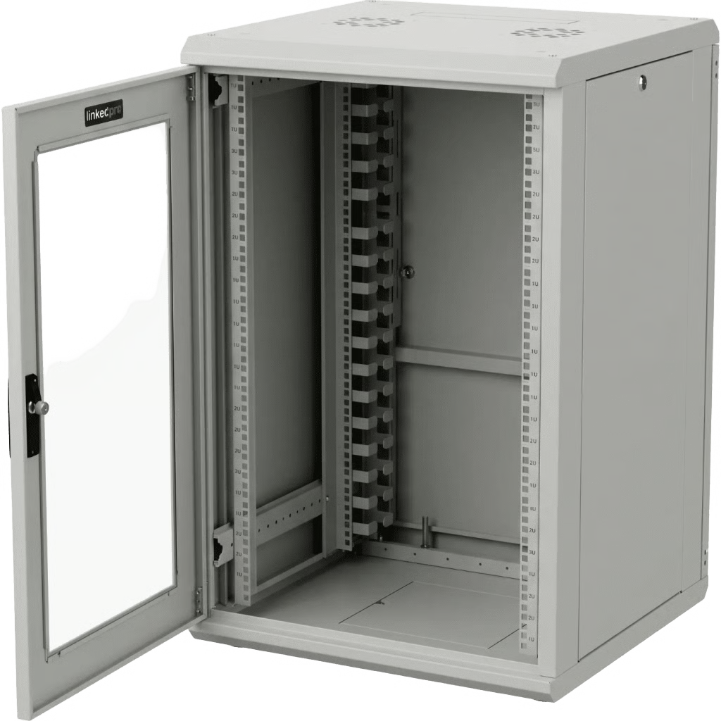 GABINETE RACKEABLE / 18 UNIDADES / 19 PULGADAS / PUERTA DE CRISTAL / CAPACIDAD DE CARGA 750 KG / DIMENSIONES 600X605X930 MM (23.6X23.8X36.6 IN)