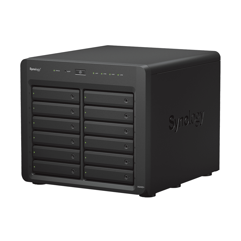 NAS SYNOLOGY DISKSTATION DS2422+ | 12 BAHÍAS | EXPANDIBLE A 24 BAHÍAS | PROCESADOR AMD RYZEN QUAD-CORE | HASTA 32 GB DDR4 ECC | CACHÉ NVME SSD | REDES 10/25GBE | COMPATIBLE CON VIRTUALIZACIÓN Y VIGILANCIA.