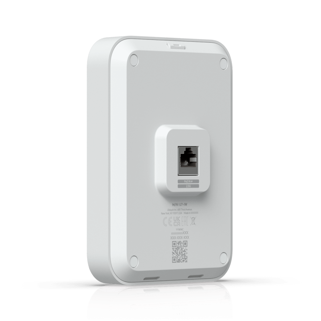 PUNTO DE ACCESO U7 IW / WI-FI 7 DOBLE BANDA /MU-MIMO 2X2 POR BANDA / (3) PUERTOS 2.5G RJ45, UNO UPLINK POE+ IN, (2) PUERTOS DE RED SECUNDARIOS (UNO DE ELLOS POE PASSTHROUGH) / HASTA 200 CLIENTES / MONTAJE EN PARED-UBIQUITI-Bsai Seguridad & Controles