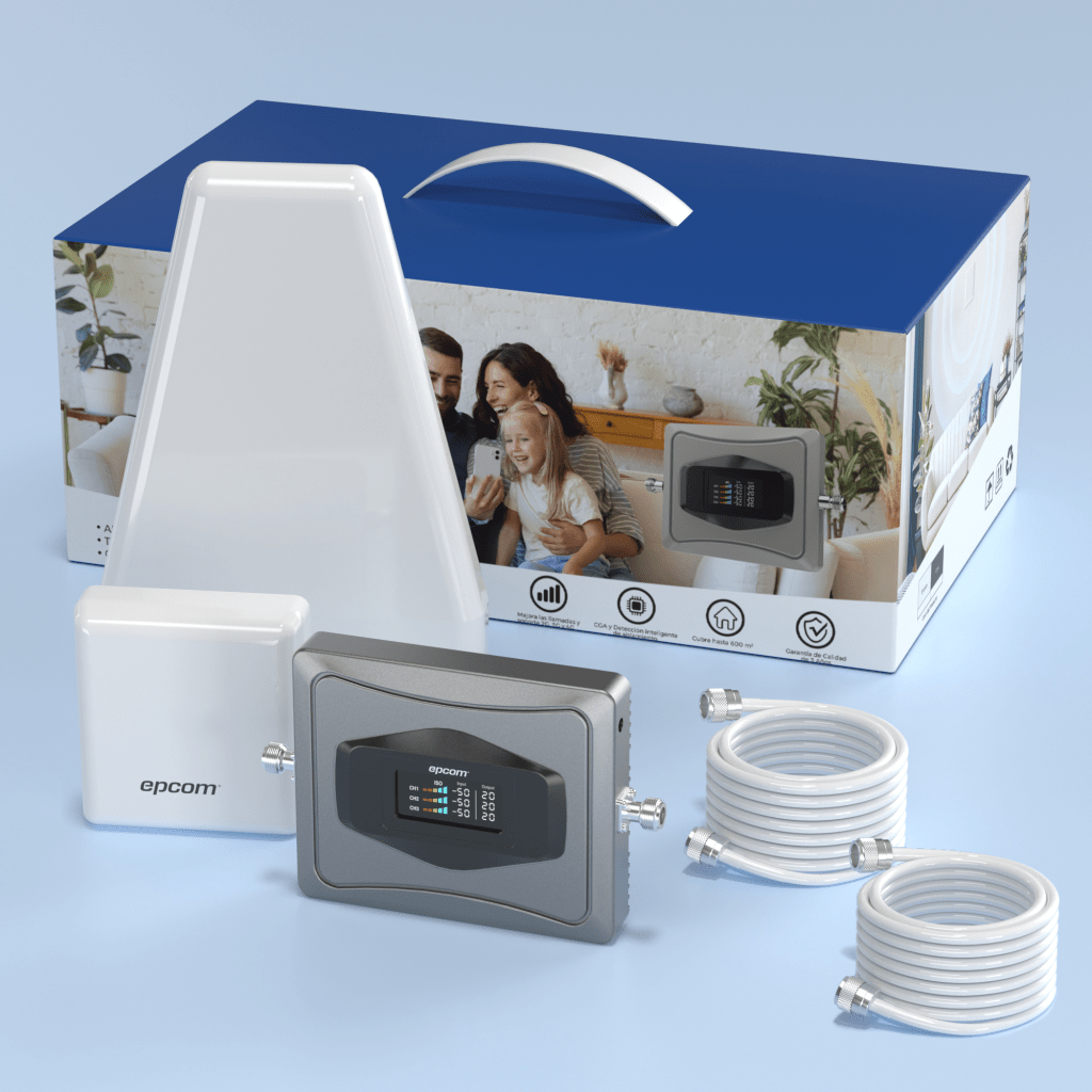 KIT AMPLIFICADOR DE SEÑAL CELULAR 4G / MEJORA LAS LLAMADAS CONVENCIONALES Y VOLTE / SOPORTA LOS DATOS DE LAS TECNOLOGÍAS 2G, 3G Y 4G DE TELCEL, AT&T Y MOVISTAR / CUBRE HASTA 600 M2.-Cobertura para Celular 4G LTE, 3G y Voz-EPCOM-Bsai Seguridad & Controles