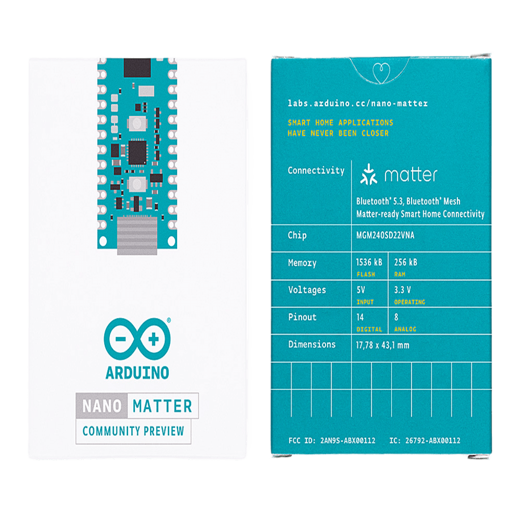 PLACA DE DESARROLLO IOT / ARDUINO NANO MATTER / MICROCONTROLADOR MGM240S 78 MHZ CORTEX-M33 / BLUETOOTH 5.3 + THREAD / 1536 KB FLASH / 256 KB RAM / USB-C / COMPATIBLE MATTER