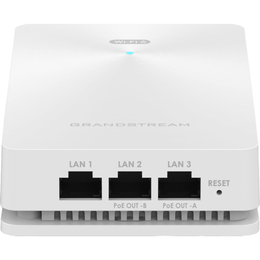 PUNTO DE ACCESO WI-FI 6 802.11AX DE PARED, MU-MIMO 2X2:2 (2.4G) Y 3X3:2 (5G), THROUGHPUT INALÁMBRICO DE 3 GBPS Y 4 PUERTOS GIGABIT CABLEADOS-Redes WiFi-GRANDSTREAM-Bsai Seguridad & Controles