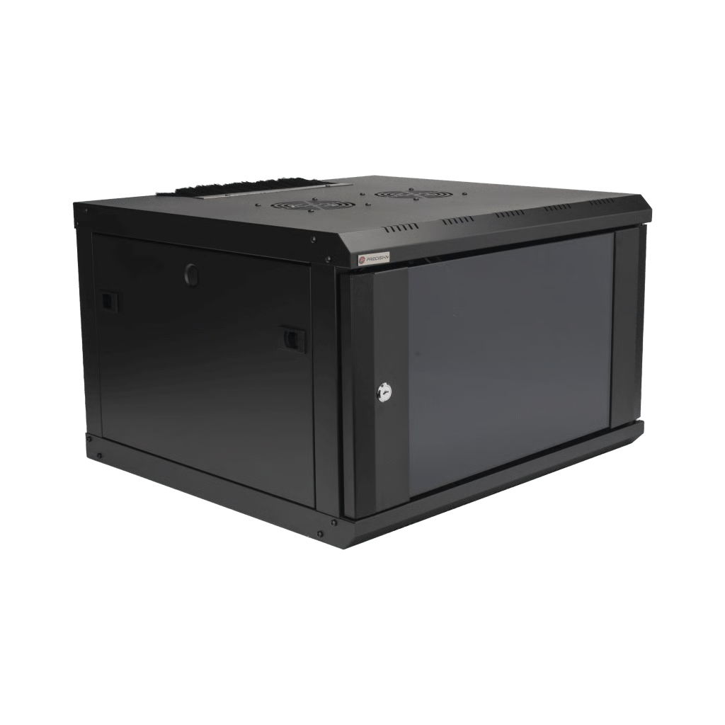 GABINETE DE PARED DESARMADO / 6U / 19 PULGADAS / 600 X 550 X 382 MM / CRISTAL TEMPLADO 5 MM / CARGA ESTÁTICA 60 KG / ACERO SPCC RAL 9004 / IP20 INTERIOR / ROHS