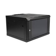 GABINETE DE PARED DESARMADO / 6U / 19 PULGADAS / 600 X 550 X 382 MM / CRISTAL TEMPLADO 5 MM / CARGA ESTÁTICA 60 KG / ACERO SPCC RAL 9004 / IP20 INTERIOR / ROHS