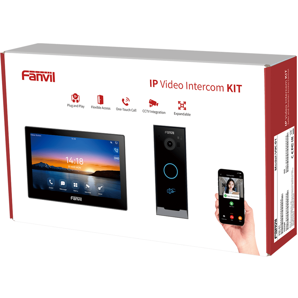 KIT VIDEOPORTERO IP FANVIL VIK-01, ESTACIÓN INTERIOR SIP I504W + FRENTE DE CALLE I60, LLAMADAS HD, DESBLOQUEO REMOTO, APP FANVIL LINK, WI-FI 2.4G/5G, POE-VoIP - Telefonía IP - Videoconferencia-FANVIL-Bsai Seguridad & Controles