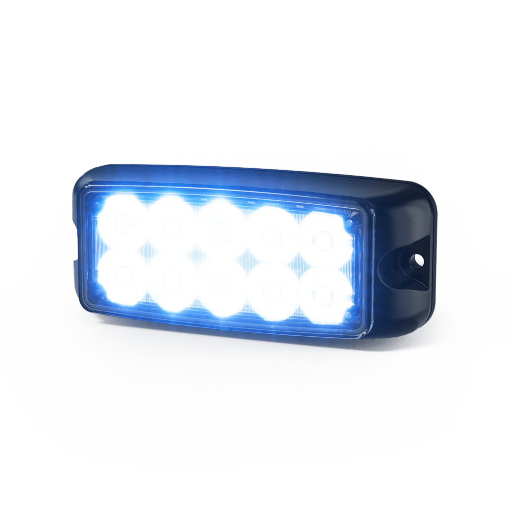 LUZ DE ADVERTENCIA DE 10 LED, ROJO/AZUL, 5X2 PULGADAS, LENTE TRANSPARENTE, BISEL NEGRO