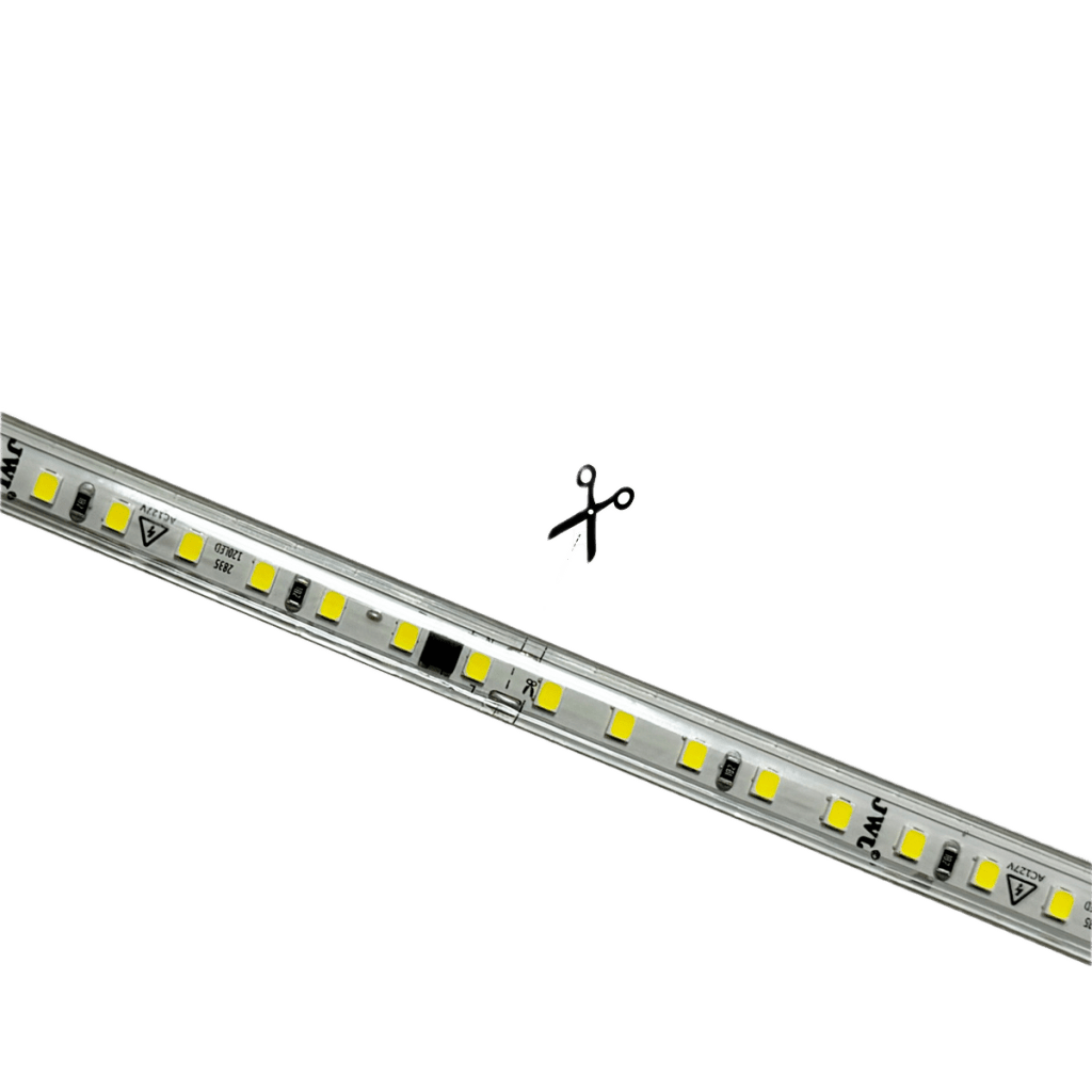 MANGUERA LED LUMINOSA BLANCA DE RESINA TRANSPARENTE Y FLEXIBLE / PARA USO INTERIOR O EXTERIOR / CARRETE DE 50 M/ 110V CA  4.2 A/ 500 W POTENCIA / T.C.C. 6500 K.