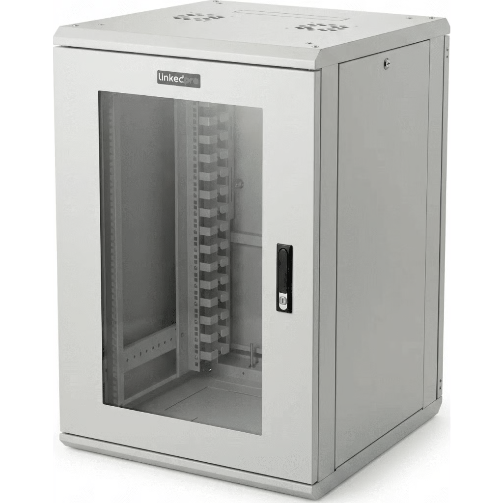 GABINETE RACKEABLE / 18 UNIDADES / 19 PULGADAS / PUERTA DE CRISTAL / CAPACIDAD DE CARGA 750 KG / DIMENSIONES 600X605X930 MM (23.6X23.8X36.6 IN)