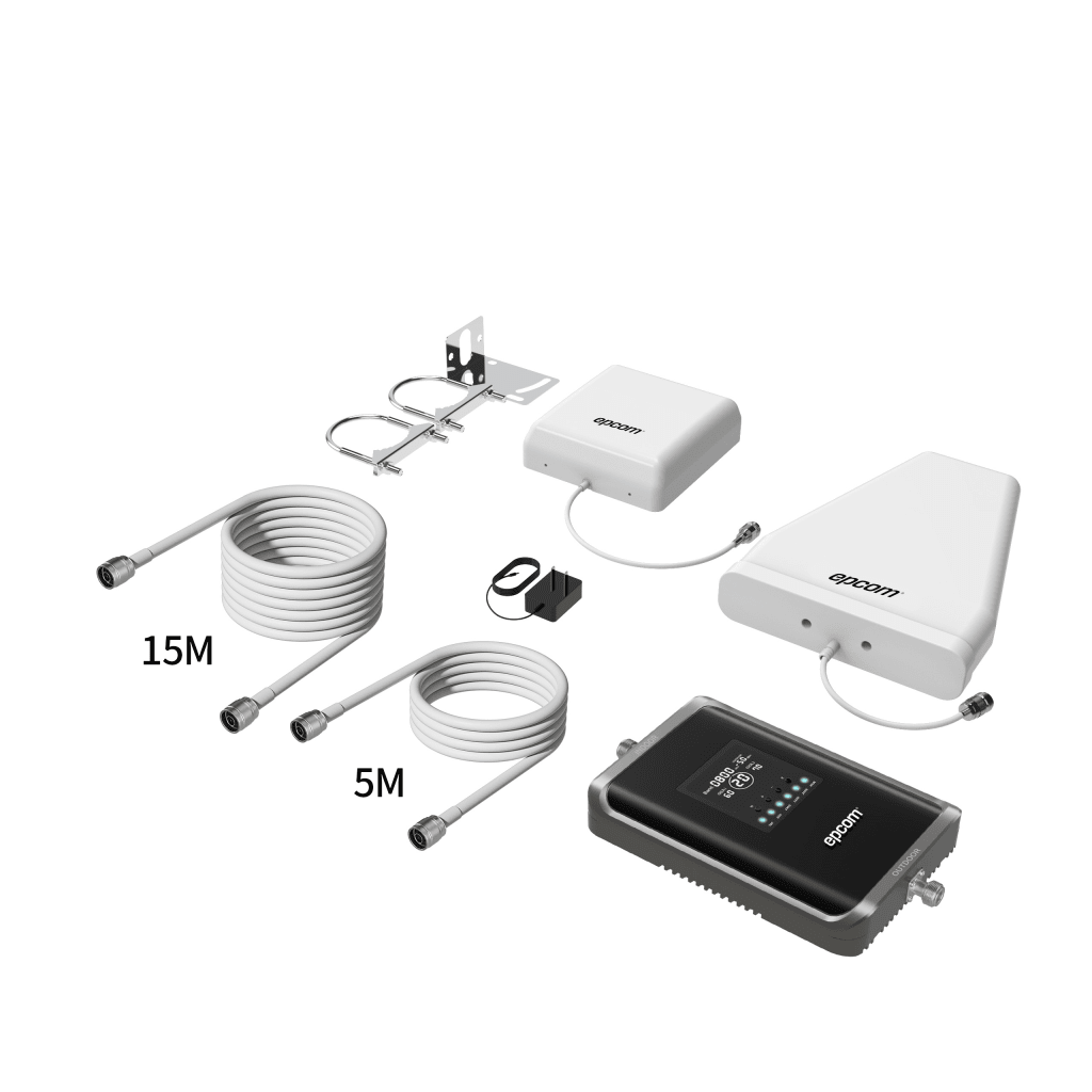 KIT AMPLIFICADOR DE SEÑAL CELULAR 2G, 3G, 4G Y 5G / MEJORA LLAMADAS CONVENCIONALES Y VOLTE / AMPLIFICA SEÑAL DE TELCEL, AT&T, MOVISTAR, BAIT,DIRI Y MÁS / CUBRE HASTA 300 M² CON UNA ANTENA Y HASTA 600 M² CON 2 ANTENAS.