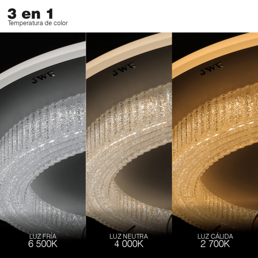 VENTILADOR DE TECHO CON LUMINARIO LED DE 110 V CA 50/60 HZ / 88 W / 3 TONOS DE LUZ (6500 - 4 000 - 2 700 K) / CON GIRO 360° / DIÁMETRO 495 MM / 6 VELOCIDADES / DIMEABLE.-Iluminación-JWJ-Bsai Seguridad & Controles