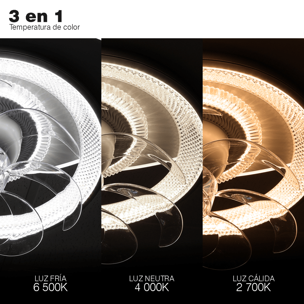 VENTILADOR DE TECHO CON LUMINARIO LED DE 110 V CA 50/60 HZ / 88 W / 3 TONOS DE LUZ (6500 - 4 000 - 2 700 K) / CON GIRO 360° / DIÁMETRO 550 MM / 6 VELOCIDADES / DIMEABLE.-Iluminación-JWJ-Bsai Seguridad & Controles