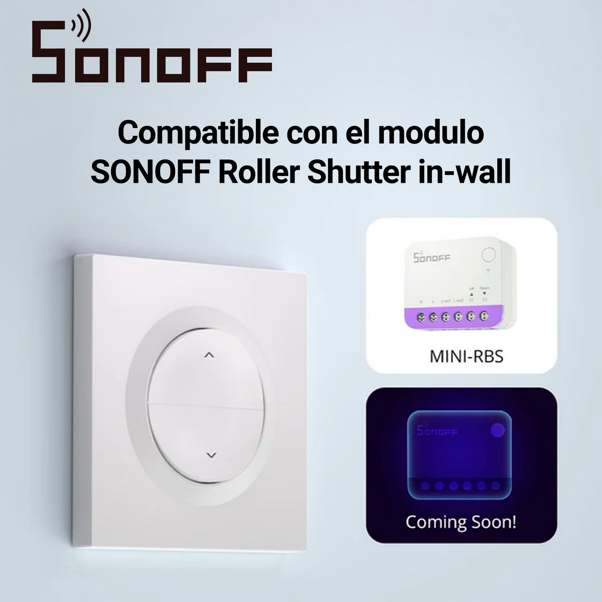 CAJA DE INTERRUPTOR DE PARED PARA PERSIANAS ENROLLABLES SONOFF / COMPATIBLE CON LOS MINI-RBS / CUENTA CON UN ESPACIO PARA COLOCAR EL MINI-RBS [ERBS]
