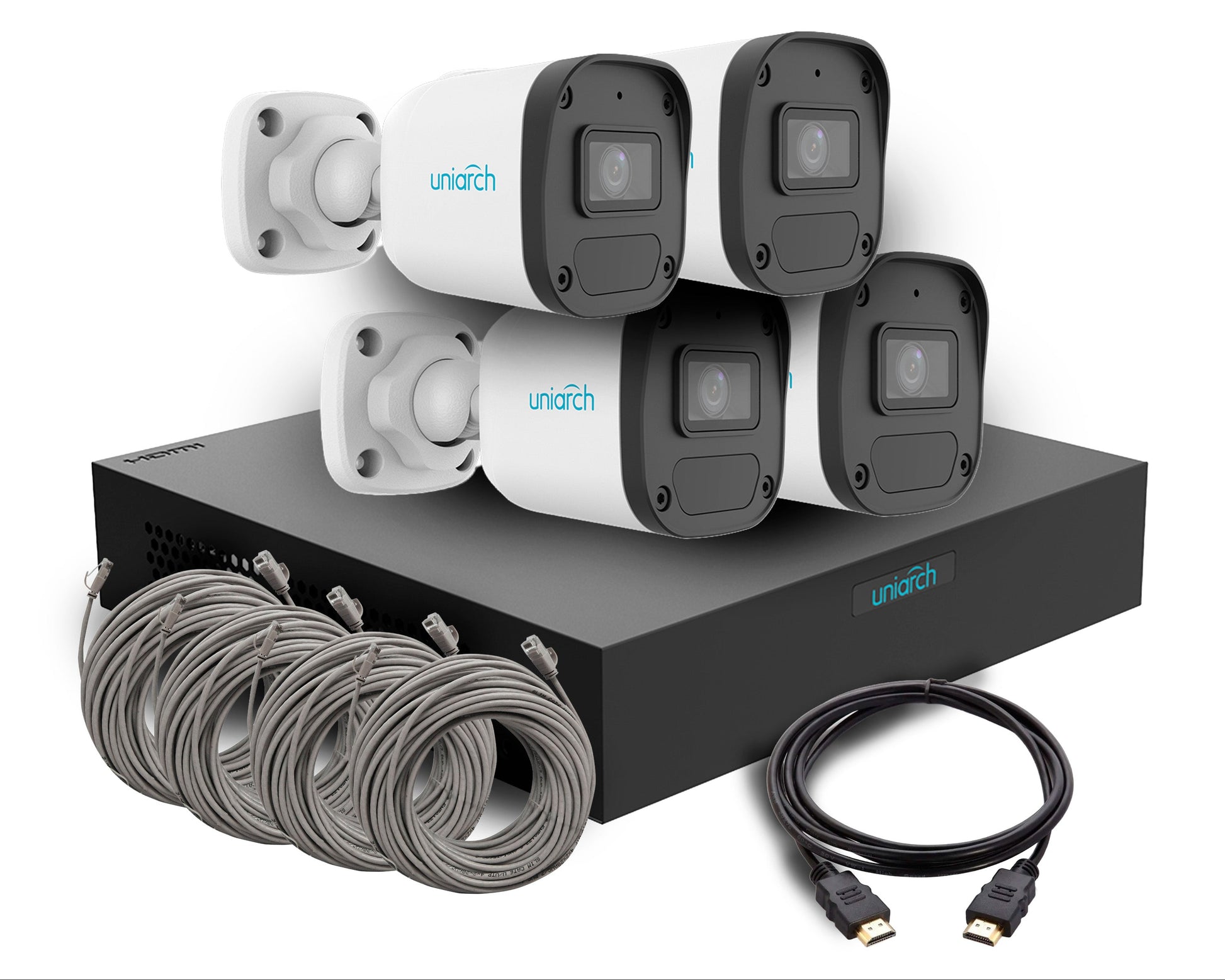 KIT MINI FIXED BULLET UNIARCH IPKIT-104S-4BC / 4CAMARAS-MINI- BULLET-2MP / IPC-B132-AF28-E / ULTRA265 / FULL-HD / LENTE 2.8 MM / DWDR / 30MIR MICROFONO INTEGRADO / HUMAN BODY DETECTION 2.0 / DETECCION DE AUDIO / POEAF / IP67 / 1-NVR-104S3-P4-E / HASTA-...-Kits de Video IP-UNIARCH BY UNV-IPKIT-104S-4BC-Bsai Seguridad & Controles