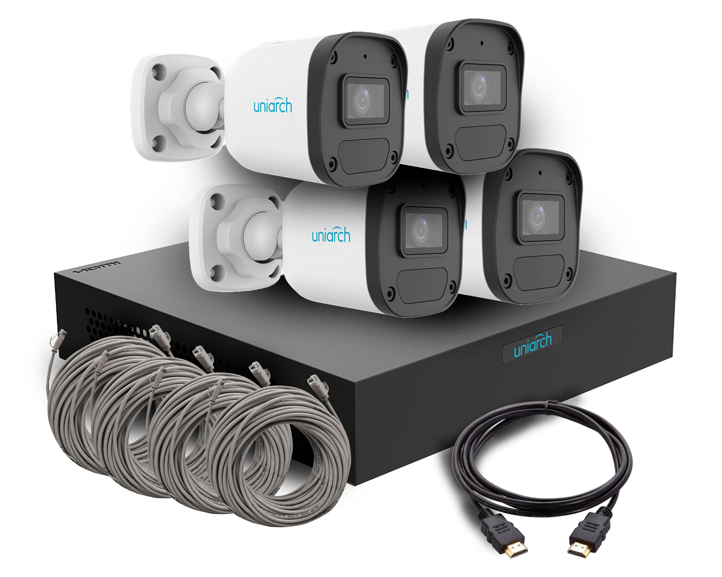 KIT MINI FIXED BULLET UNIARCH IPKIT-104S-4BC / 4CAMARAS-MINI- BULLET-2MP / IPC-B132-AF28-E / ULTRA265 / FULL-HD / LENTE 2.8 MM / DWDR / 30MIR MICROFONO INTEGRADO / HUMAN BODY DETECTION 2.0 / DETECCION DE AUDIO / POEAF / IP67 / 1-NVR-104S3-P4-E / HASTA-...-Kits de Video IP-UNIARCH BY UNV-IPKIT-104S-4BC-Bsai Seguridad & Controles
