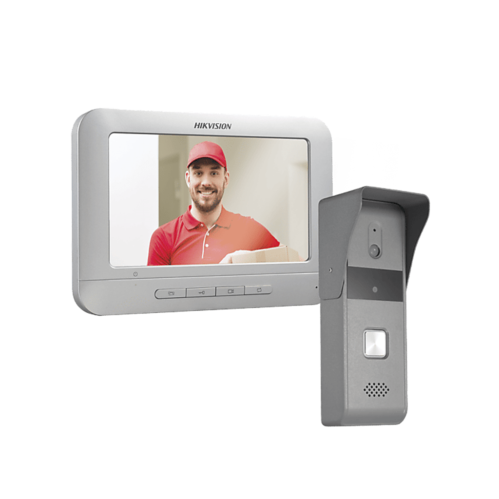 KIT DE VIDEOPORTERO ANALÓGICO CON PANTALLA LCD A COLOR DE 7" / FRENTE DE CALLE PARA EXTERIOR IP65 / SALIDA DE RELEVADOR-Videoporteros e Interfonos-HIKVISION-Bsai Seguridad & Controles