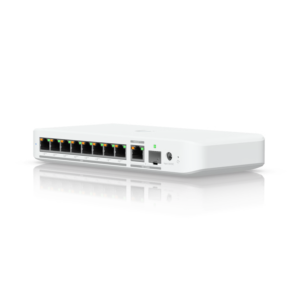 USW FLEX 2.5G POE SWITCH DE 8 PUERTOS 2.5GBE POE++, CON UN PUERTO DE ENLACE ASCENDENTE COMBINADO RJ45/SFP+ DE 10 GBE (NO INCLUYE ADAPTADOR CA/CC)