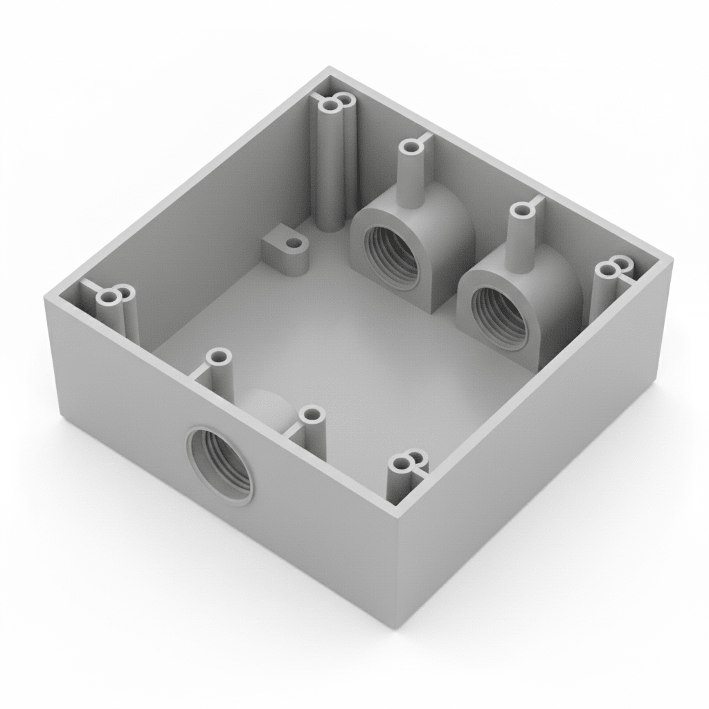 CAJA CONDULET CUADRADA DE 3/4" (19.05 MM)/ 3 BOCAS (2 ARRIBA-1 ABAJO) / A PRUEBA DE INTEMPERIE.