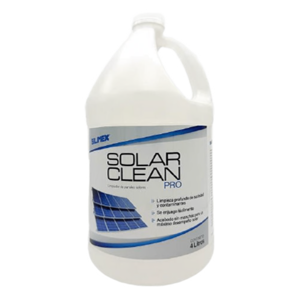 LIMPIADOR PREMIUM PARA PANELES SOLARES / SIN ENJUAGUE / SECADO SIN MANCHAS / ELIMINA CONTAMINANTES QUE EL AGUA NO PUEDE REMOVER / FÓRMULA CONCENTRADA 25:1 / SEGURO PARA PANELES / PRESENTACIÓN DE 4 LITROS