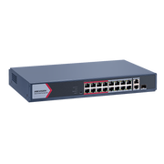 SWITCH POE+ / NO ADMINISTRABLE / 16 PUERTOS 10/100 MBPS POE+ / 2 PUERTOS 1000 MBPS UPLINK / 1 PUERTO SFP UPLINK / MODO EXTENDIDO HASTA 300 METROS / 130 W