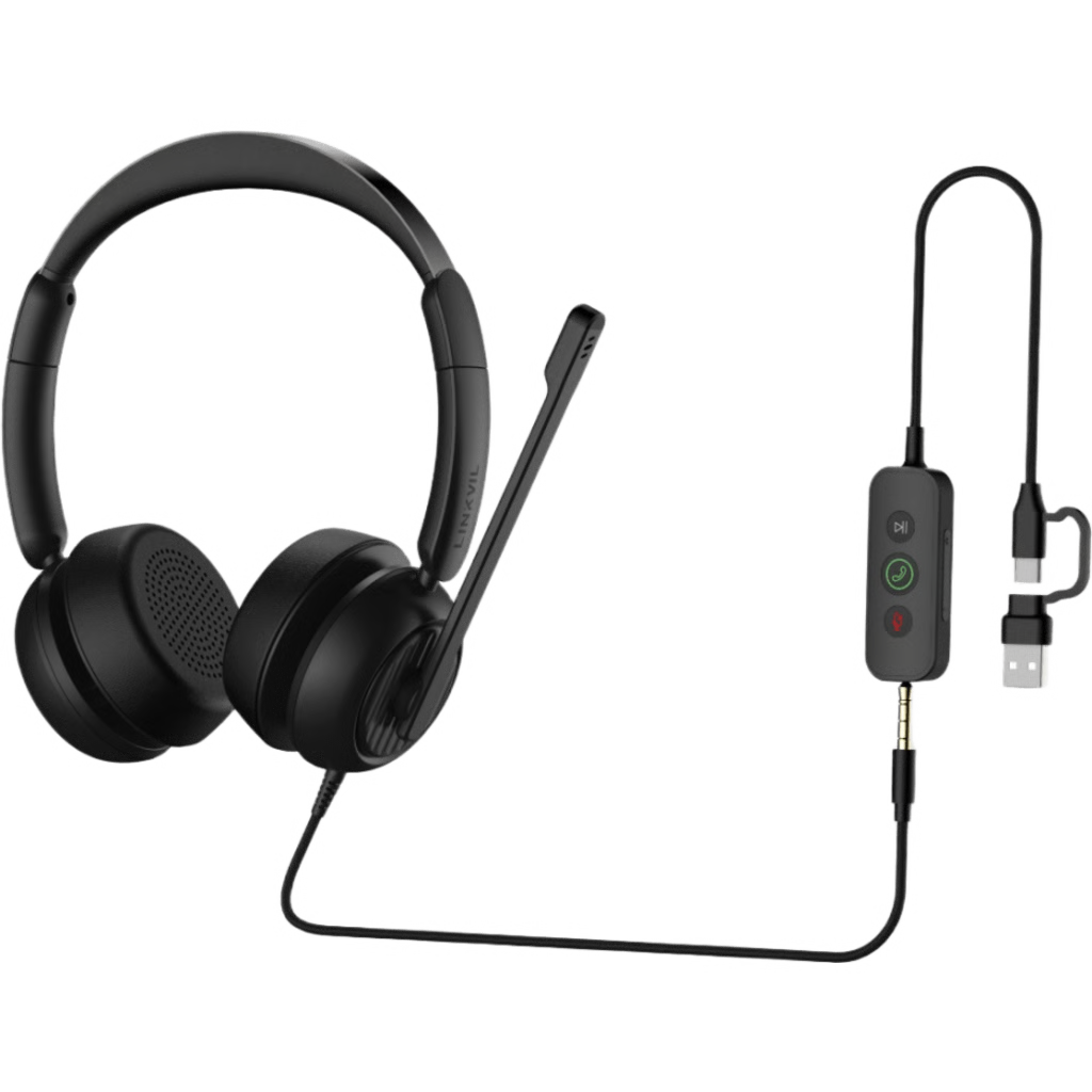 DIADEMA / AURICULAR CON CABLE / USB-C USB-A 3.5MM / MICRÓFONO AI ENC / DRIVER 40MM / EQ DINÁMICO / PROTECCIÓN AUDITIVA EN50332