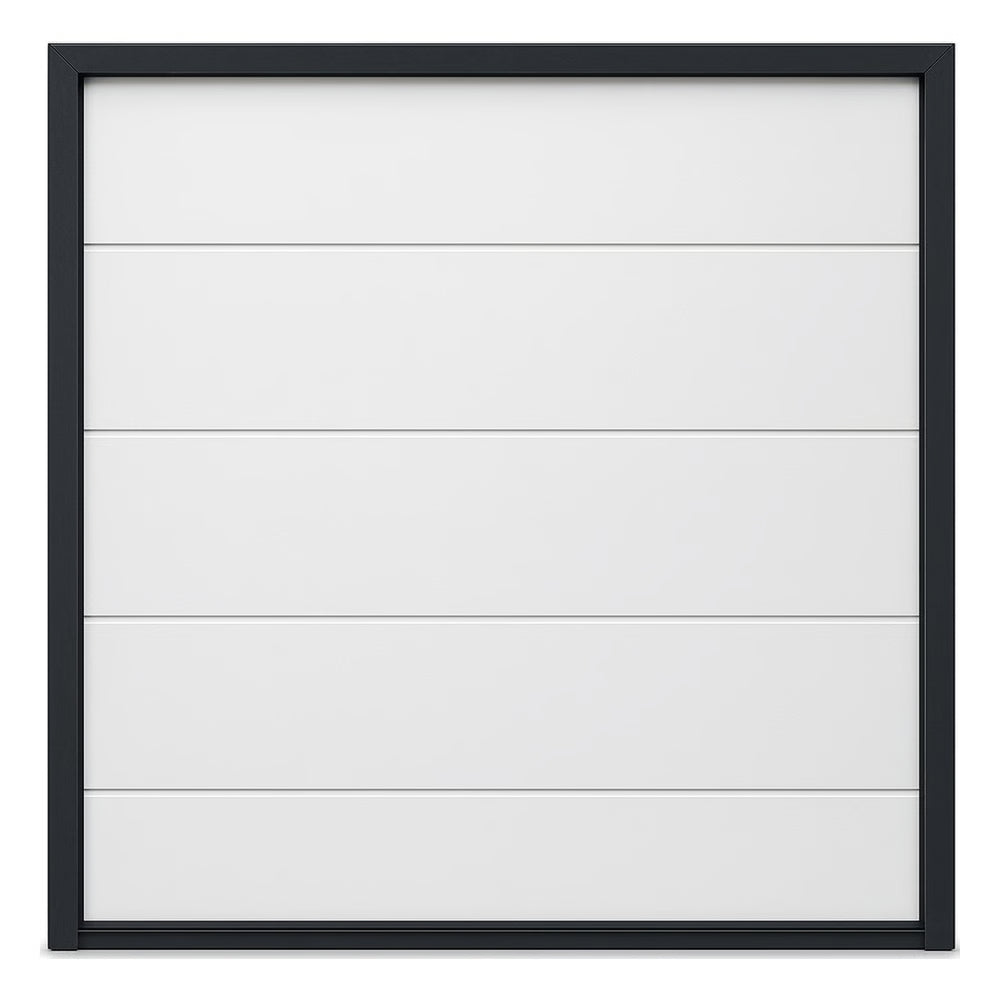 PUERTA DE GARAGE DE ALTA CALIDAD / LINEA CENTRAL / COLOR BLANCO 8X9 PIES,  AISLADA, ESTILO AMERICANA.