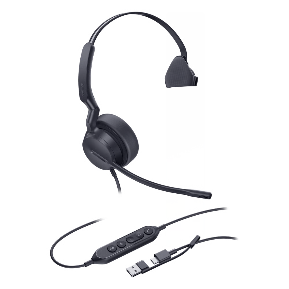 DIADEMA ALAMBRICA UH42 SE MONO USB-C/A DE YEALINK CON SONIDO HD Y TECNOLOGÍA AI NOISE CANCELLING