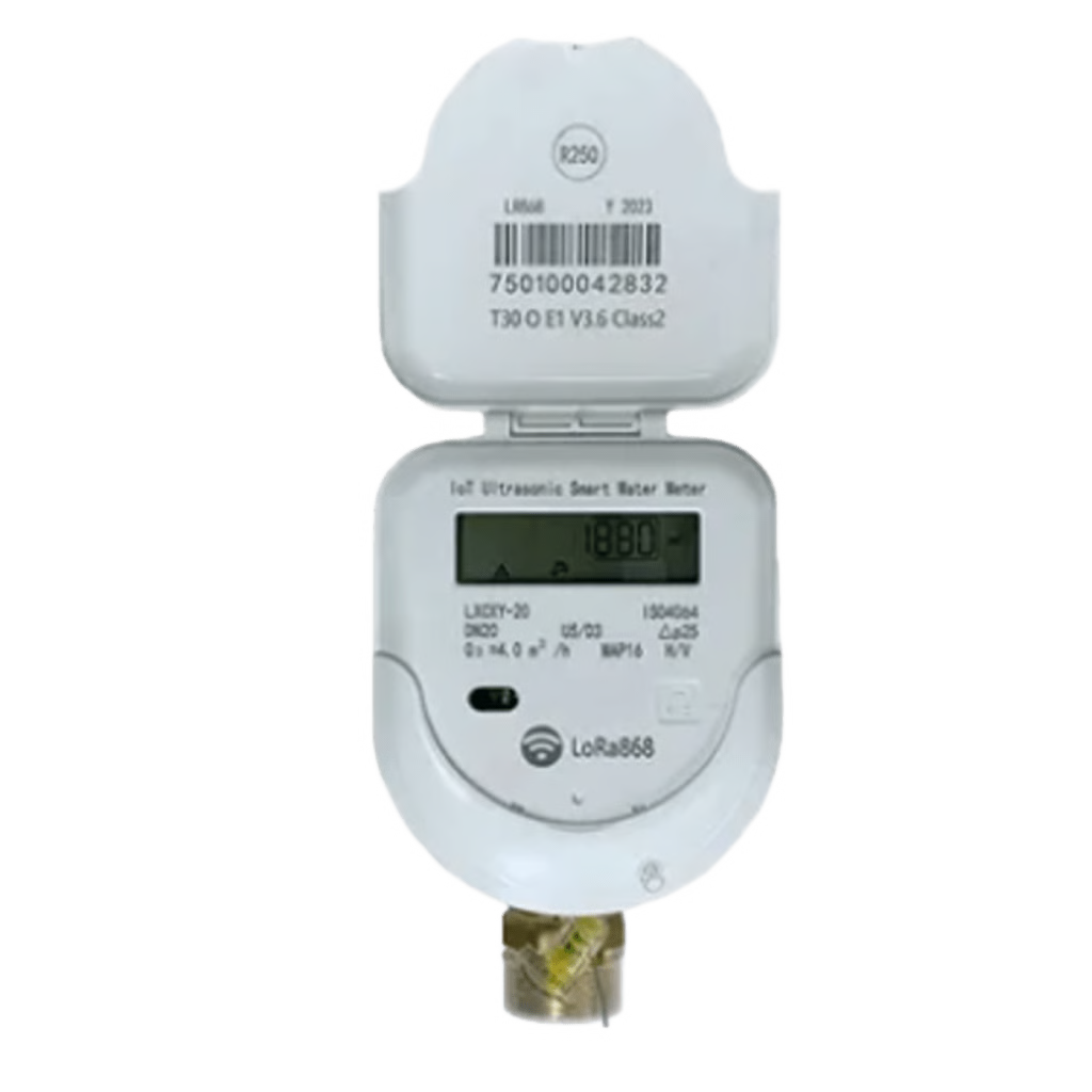 MEDIDOR ULTRASÓNICO DE AGUA / 3/4 DE PULGADA / VÁLVULA INTEGRADA / IOT LORAWAN / IP68 / BIDIRECCIONAL / LCD 9 DÍGITOS