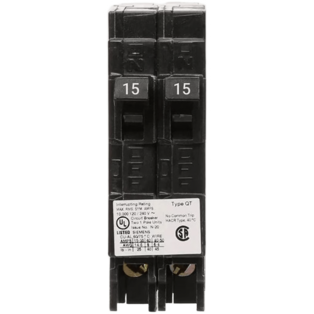 INTERRUPTOR AUTOMÁTICO DUPLEX ENCHUFABLE TIPO QT 2 POLOS, 20-20 AMP