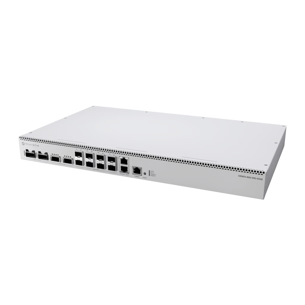 SWITCH DE RED MIKROTIK CRS812 DDQ / 400 GBPS / 8 PUERTOS SFP56 DE 50G / 2 PUERTOS QSFP56 DE 200G / 2 PUERTOS QSFP56-DD DE 400G / ROUTEROS V7 / ARM QUAD-CORE 2 GHZ / 4 GB RAM / RACKMOUNT
