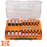 JUEGO DE DADOS MOLETEADOS / SAE-MÉTRICO-HEX-TORX® / 13 PIEZAS POR SET / ACABADO MOLETEADO PARA MEJOR AGARRE / MARCADO EN RELIEVE / INCLUYE LLAVES CUADRADAS