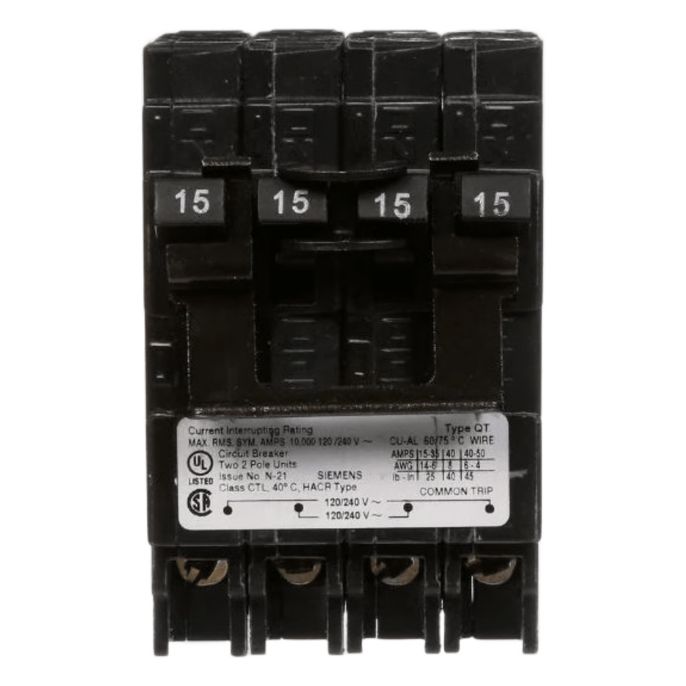 INTERRUPTOR AUTOMÁTICO TRIPLEX ENCHUFABLE TIPO QT 2 POLOS SIMPLES, 1 POLO DOBLE, 15-20 AMP
